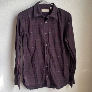 Burberry Purple Plaid Logo Embroidered Long Sleeve